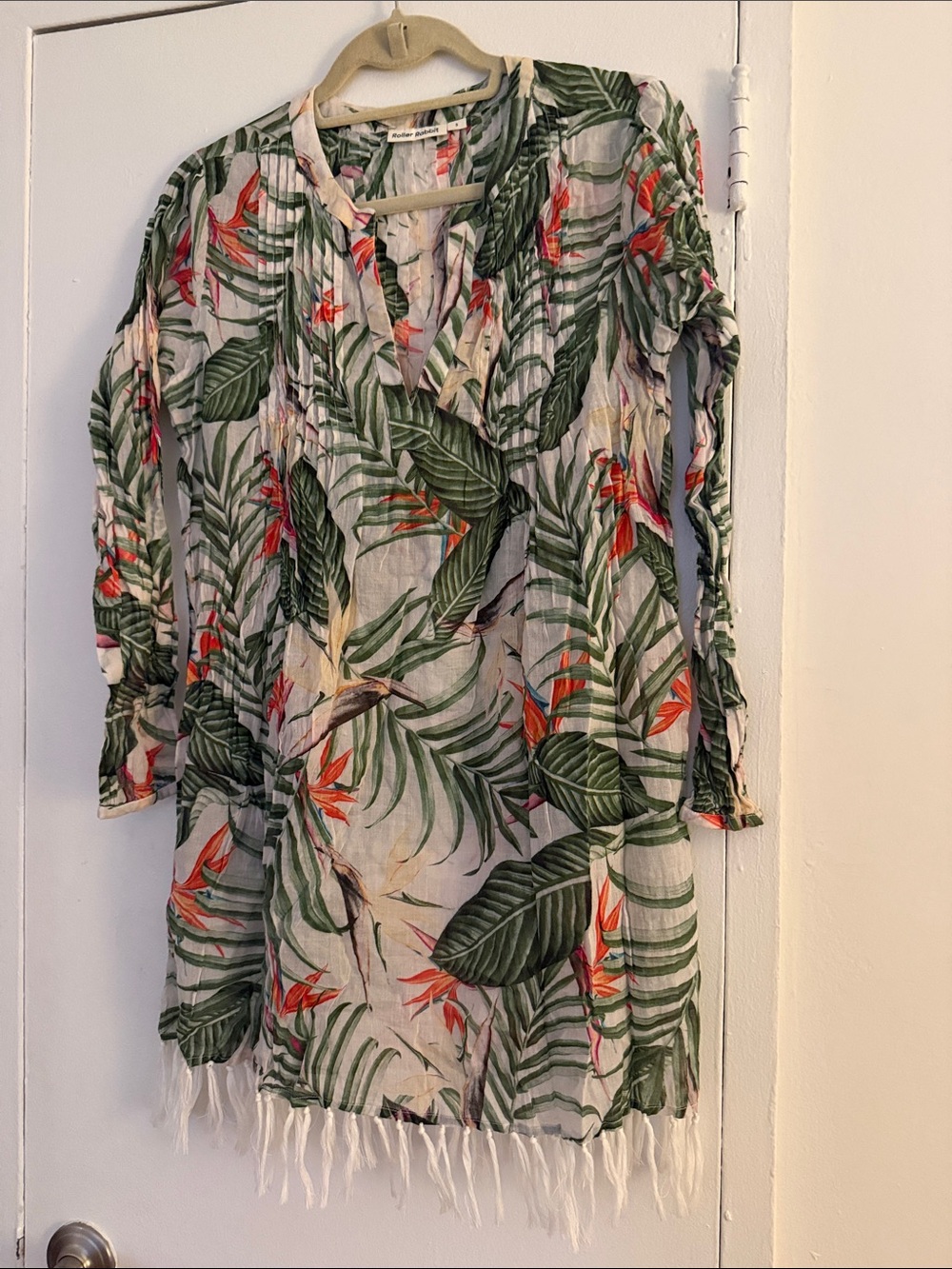 Roller Rabbit Tropical Leaf Print Swim Coverup in Green and Orange